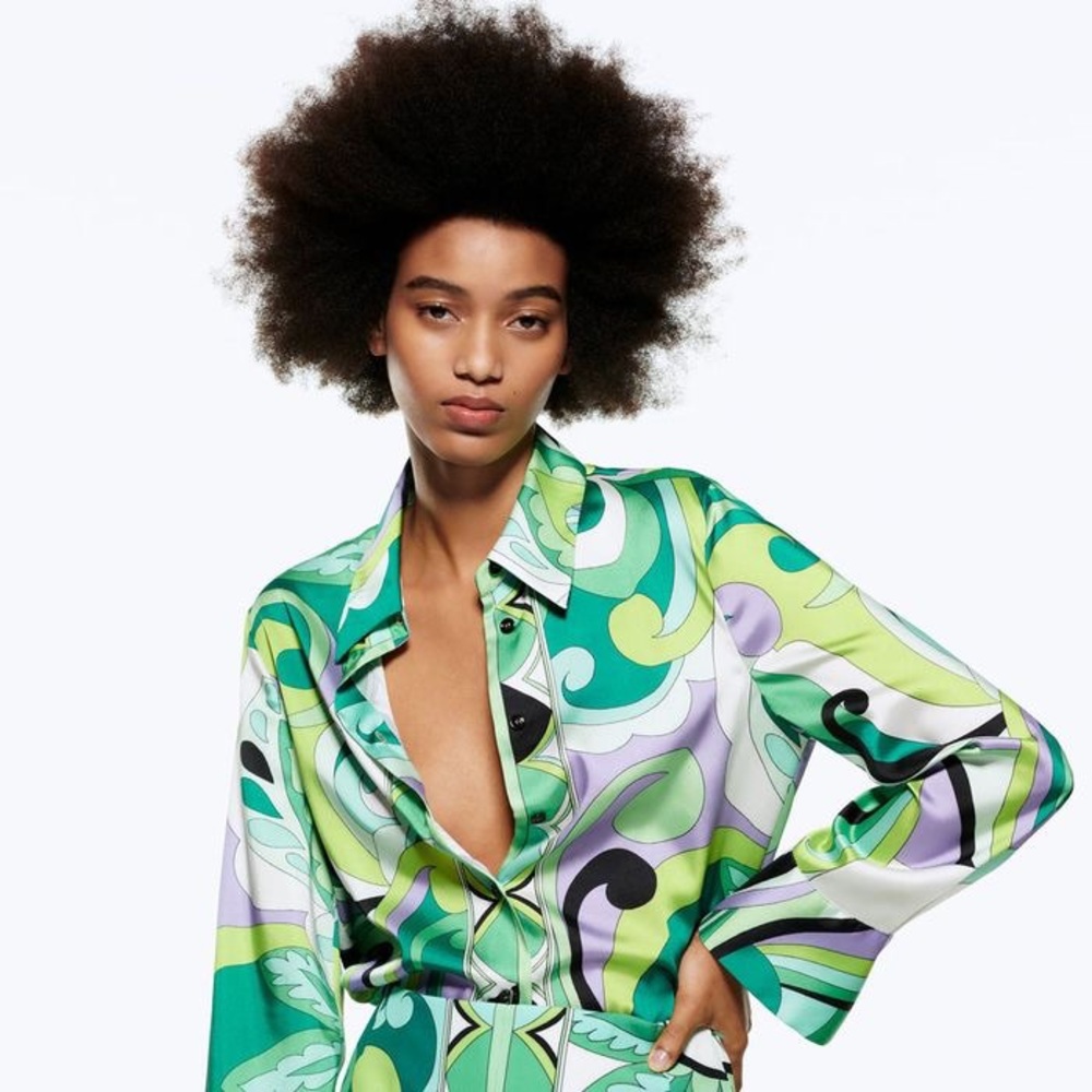 Zara Pucci inspired green and lavender geometric blouse. Size medium. Worn once
